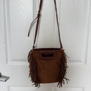 Small Brown Crossbody Bag Vegan Suede Fringe